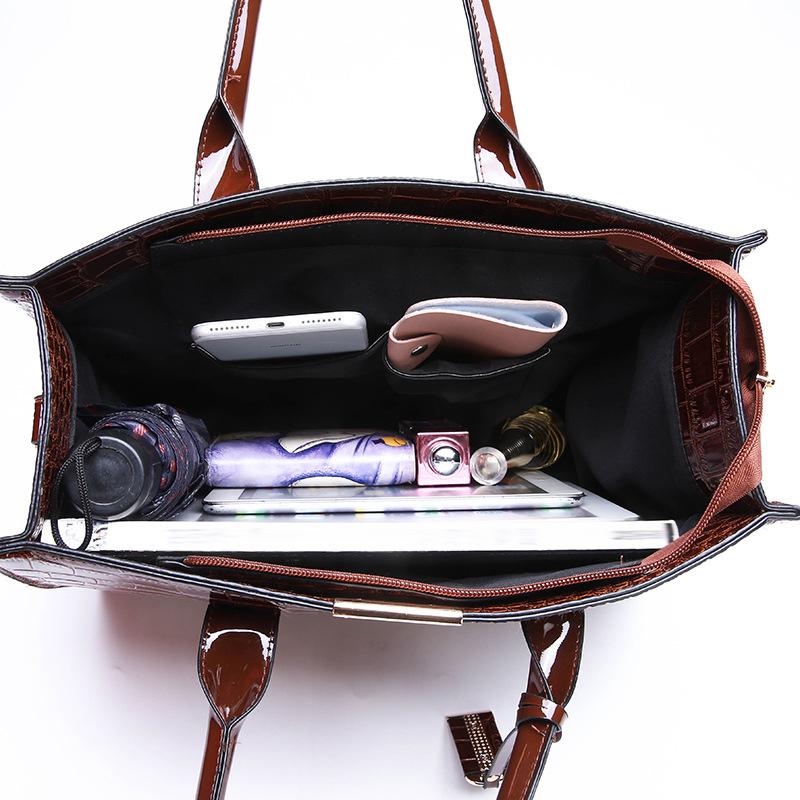 European & American Fashion Crocodile-Pattern Mother-Daughter Bag 3-Piece Set Large-Capacity Multi-Functional Embossed Handheld Shoulder Crossbody Bag
