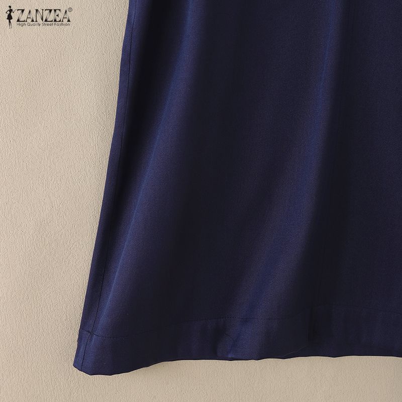 ZANZEA Women Casual V-Neck Solid Color Summer Short Sleeve Dress