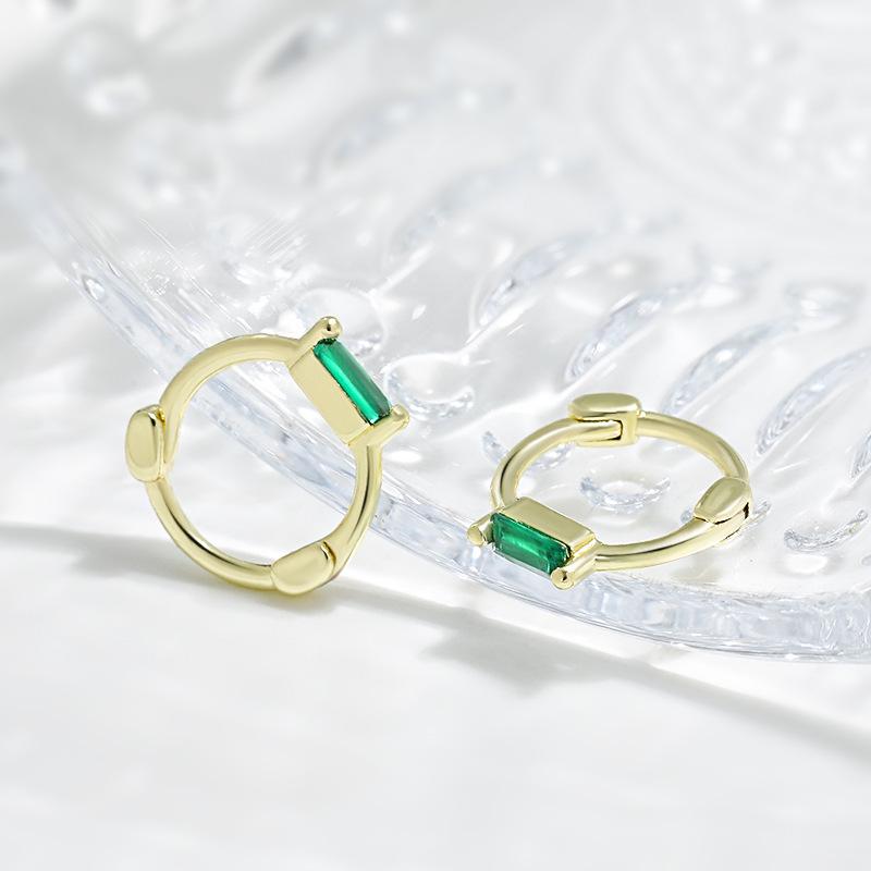 Mini Emerald Square Hoop Earrings  Studs - French Retro Luxury Design
