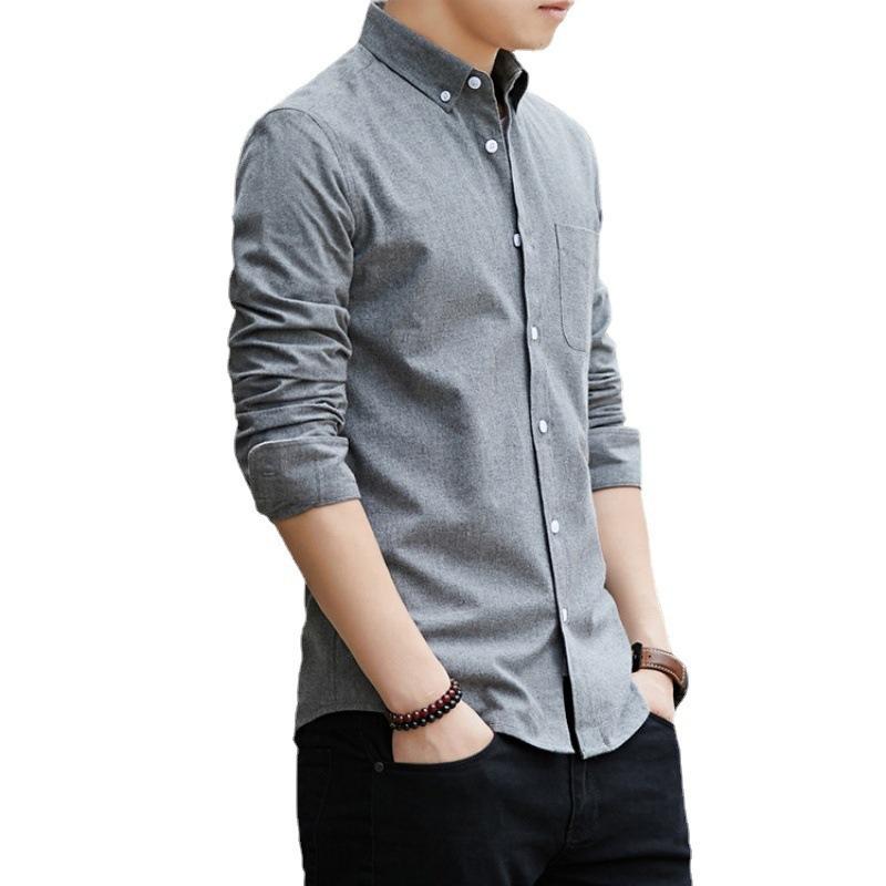 New Men's Long Sleeve Shirt Men's Oxford Woven Casual Shirt Men's Slim Korean Color Shirt