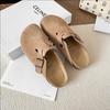 Boken 2024 Autumn Women's Genuine Leather Cork Mule Slippers: Closed-Toe Cow Suede, Flat Bottom, Outdoor Wear.
