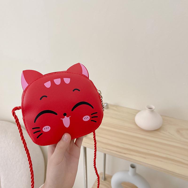 Cute Cartoon Cat Mini Shoulder Bag For Girls Lightweight Breathable Pu Material