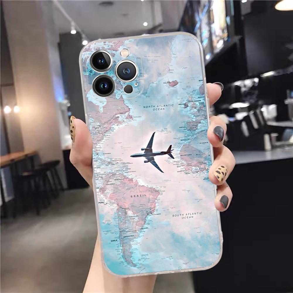 geography Travel fly Phone Case For iPhone 15 14 11 12 13 Mini Pro XS Max Cover 6 7 8 Plus X XR SE 2020 Funda Shell