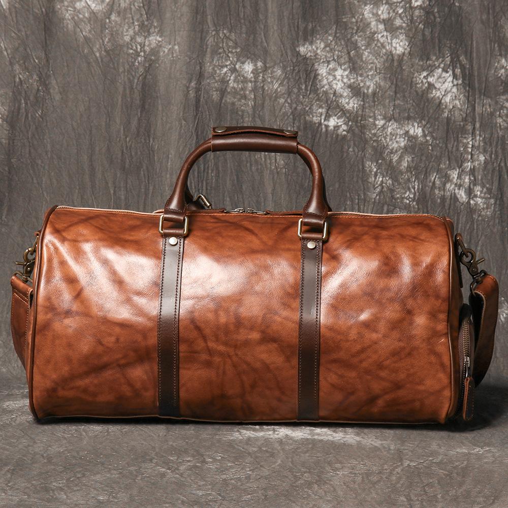 Borsa da Viaggio da Uomo in Vera Pelle di Vacchetta Borsa a Tracolla da Viaggio d'Affari Borsa Duffel Grande Capacità Borsa da Fitness