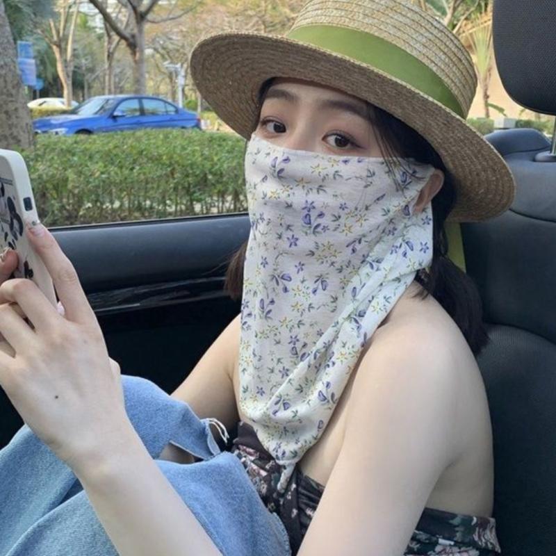 Flowers Summer Sunscreen Mask Full Face Ultraviolet Female Thin Section Cover Face Veil Mask Neck Neck Protector