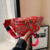 Chinese Style Northeast Big Flower Vintage Crossbody Bag Women Street Fashion Chest Bag Floral Pattern Sport Casual Fanny Pack