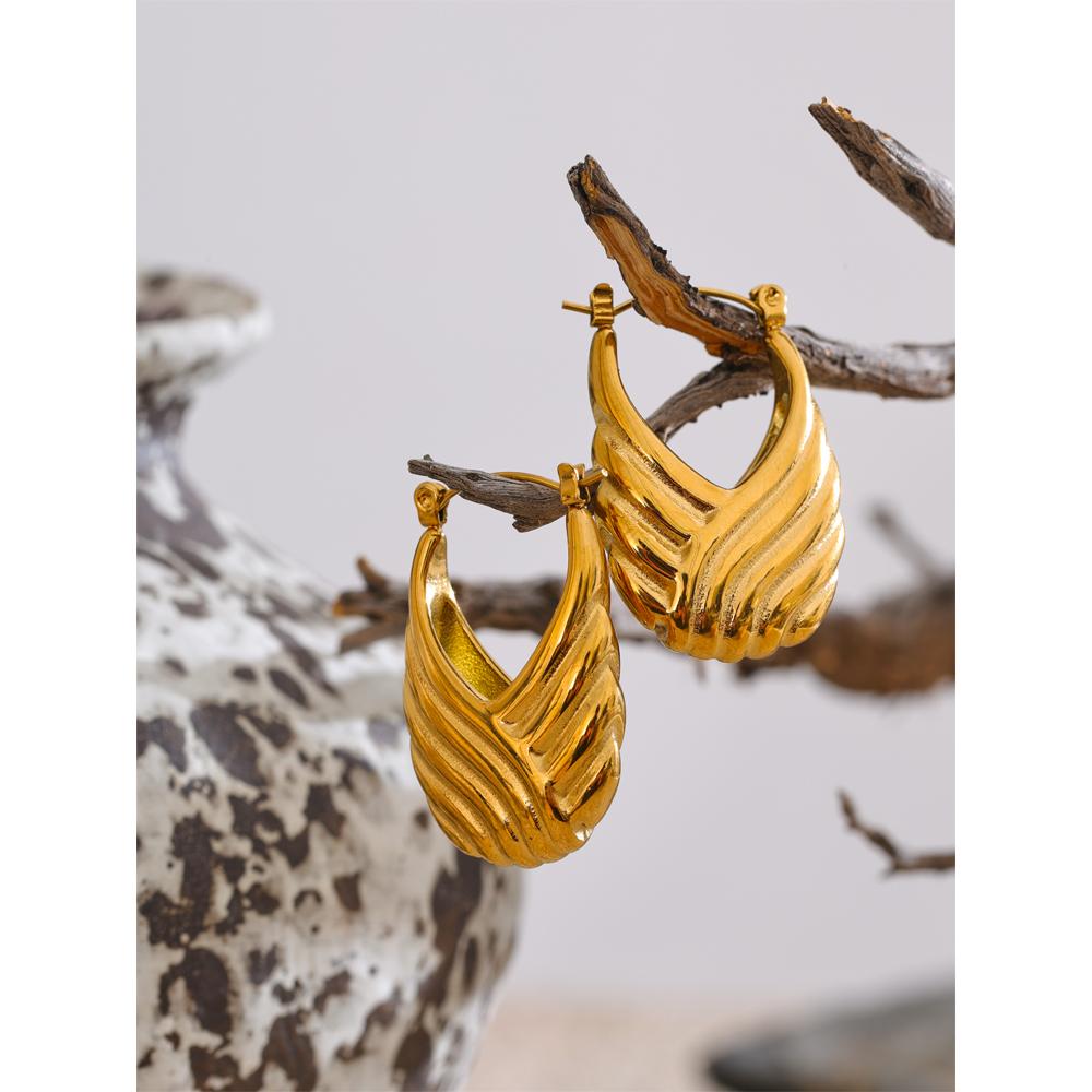 Eetit Statement Stainless Steel Striped Hollow Geometric Hoop Earrings 18K Golden Plated Texture Daily Jewelry Waterproof