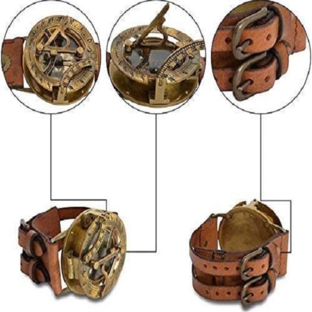 

Наручные часы с компасом из латуни в морском стиле в стиле стимпанк с кожаным браслетом - компас 6,35 см, отделка из античной латуни, уникальный подарок как