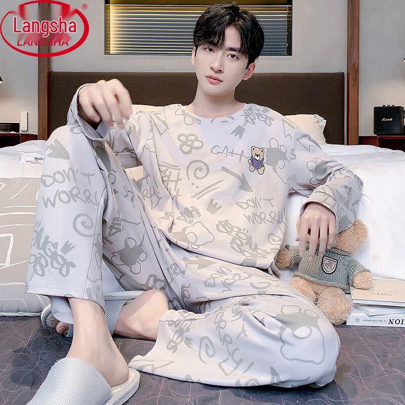 LangSha Men s Cotton Cartoon Long Sleeve Pajama Set L