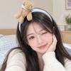 Elastic Cute Hair Hoops Soft Lay Down Bear Hairbands Gingham Tiaras Cartoon Bear Headwear  Makeup