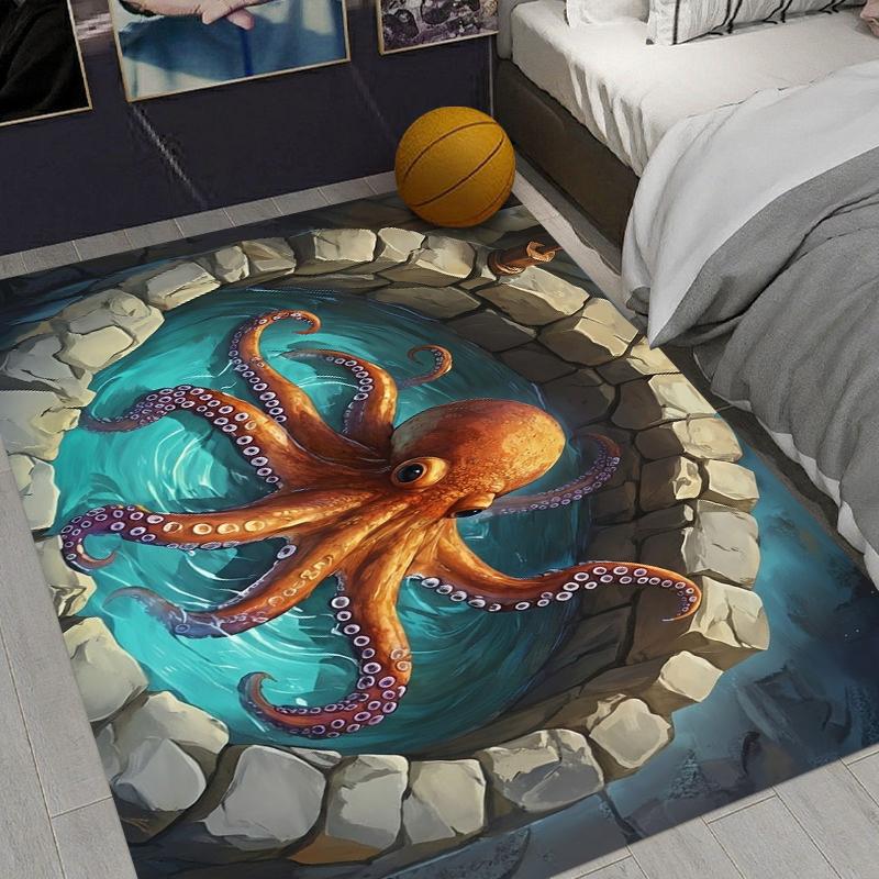 

3D Octopus Illusion Rug Underwater Cave Bedroom Doormat Living Room Rugs Non Slip Soft Easy Clean Durable Nautical Decor Carpet 40X60cm