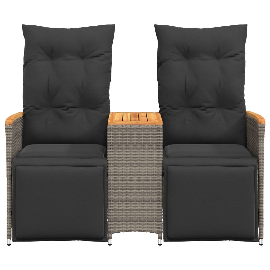 2 Seater Adjustable Garden Sofa with Table Gray Poly Rattan