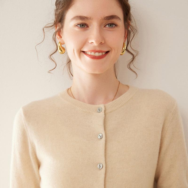 Women's Solid Color Cashmere Cardigan: Twelve-Needle, Round Neck, Loose, Single-Breasted, Slimming, Warm Sweater.