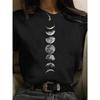 Maycaur New Funny Moon Print T Shirt Women White and Black Shirts Fashion Round Neck Short Sleeve T-Shirt Summer Tees Casual Top