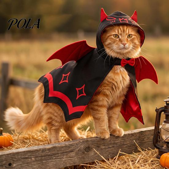 Wygodny Pelerynka dla Zwierząt Halloweenowa Peleryna Nietoperz dla Kota, Uroczy Diabełek ze Skrzydłami, Kostium Cosplay z Kapturem, Świąteczny dla Kotów Małych Psów, Ubranie na Imprezę Kostiumową Pies