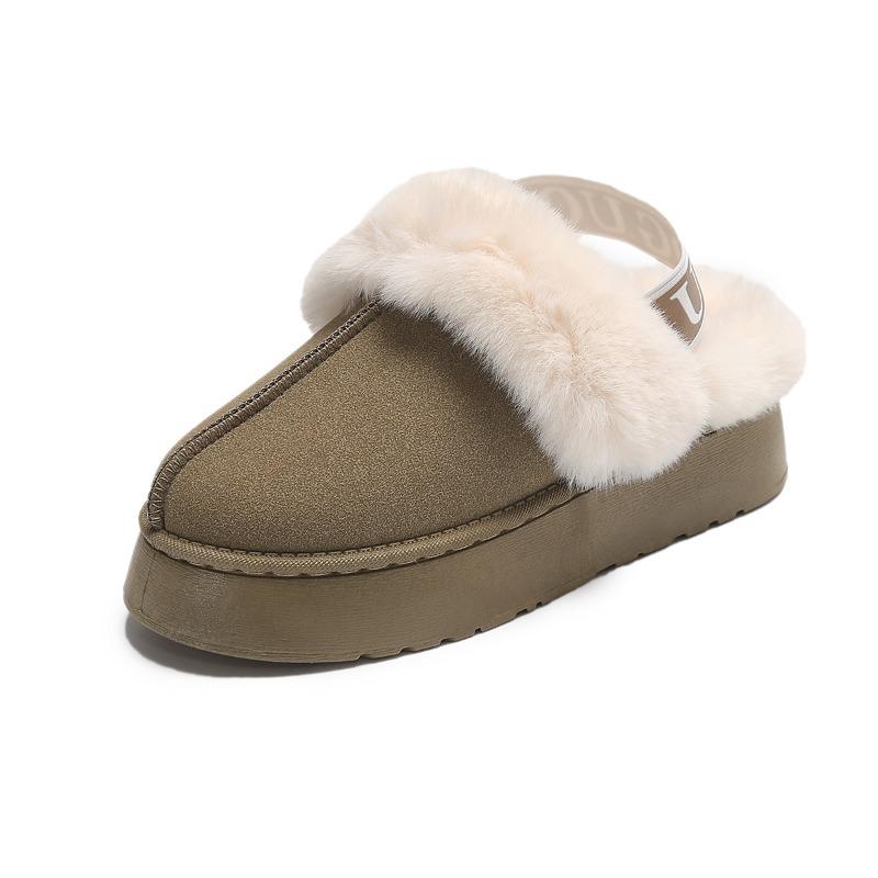 Elastic Autumn and Winter Snow Boots Two Wear Women's Platform Slippers Plush Warm Outside Wear Plush Internet Celebrity Fluffy Sandals