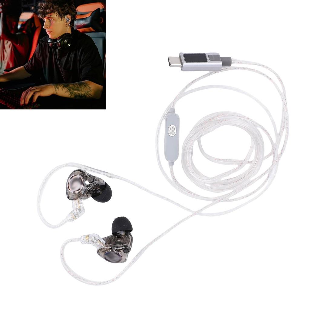 USB C Gaming Earbuds with Detachable 2Pin Cable HiFi Wired Earphones Built In Microphone and Sound Card