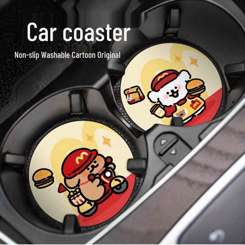 Car Cup Coaster: Universal Anti-slip Door Slot Mat - Cute Cartoon Interior Decor