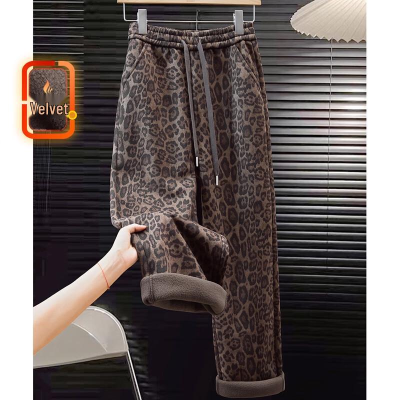 

Женские флисовые брюки прямого кроя с леопардовым принтом Sibaishe S