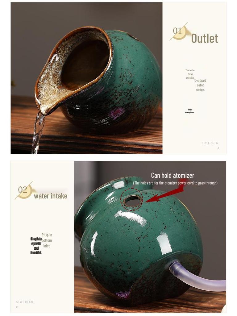 Ancient Method Fish Ecosystem: Flowing Water Pottery Jar with Open Circulation for Creative Landscaping and Balcony Décor.