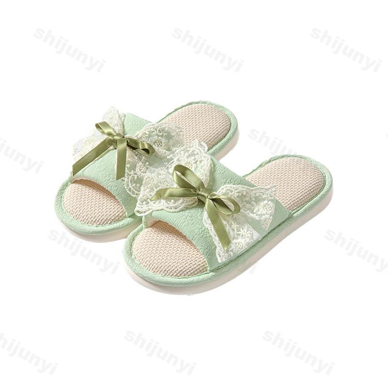 Fashion Summer Linen Women Slippers Cute Cartoon Home Slippers Comfortable Platform Ladies Fashion Bowknot Indoor Slipper Wholesale