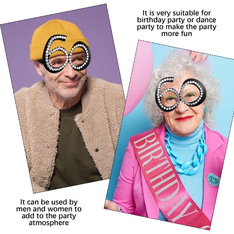 Number Crystal Frame Party Dress-up Glasses for Adults Birthday Christmas Party