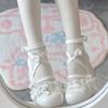 New cute lace small leather shoes round head lace sweet Mary medium heel high heel cute
