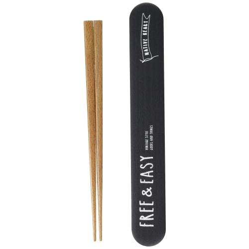 

Masakazu Chopsticks and Chopstick Holder Set, Black, 18cm, Free & Easy, Wood Grain, Sliding Chopstick Case, 43-78566-9