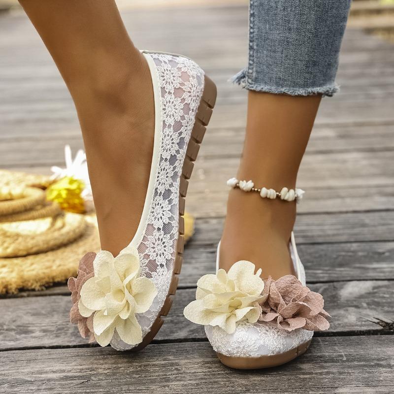 Old Beijing Cloth Shoes Women's Flat Soft Sole Pregnant Women's Shoes Summer Breathable Lace Hollow-out Net Shoes