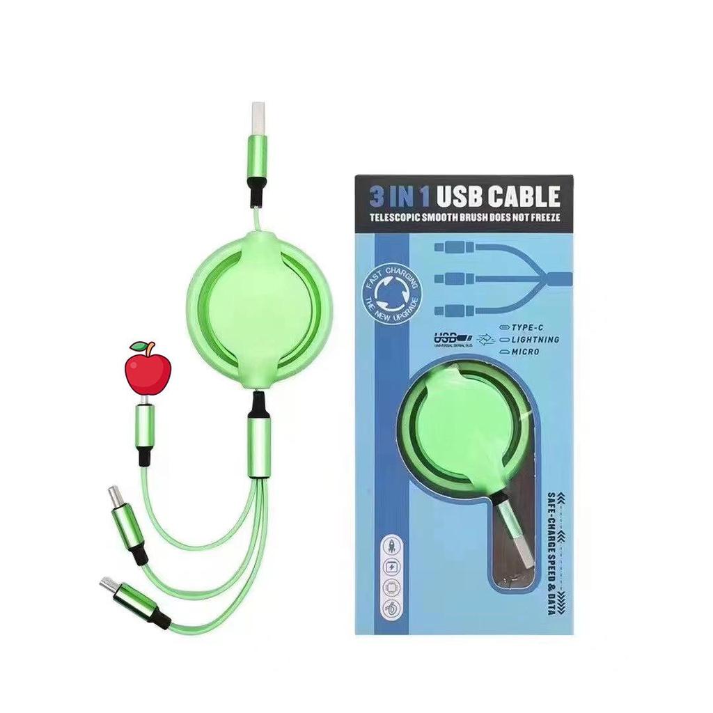 Premium Retractable Liquid Silicone 3-in-1 Type-C Charging Cable