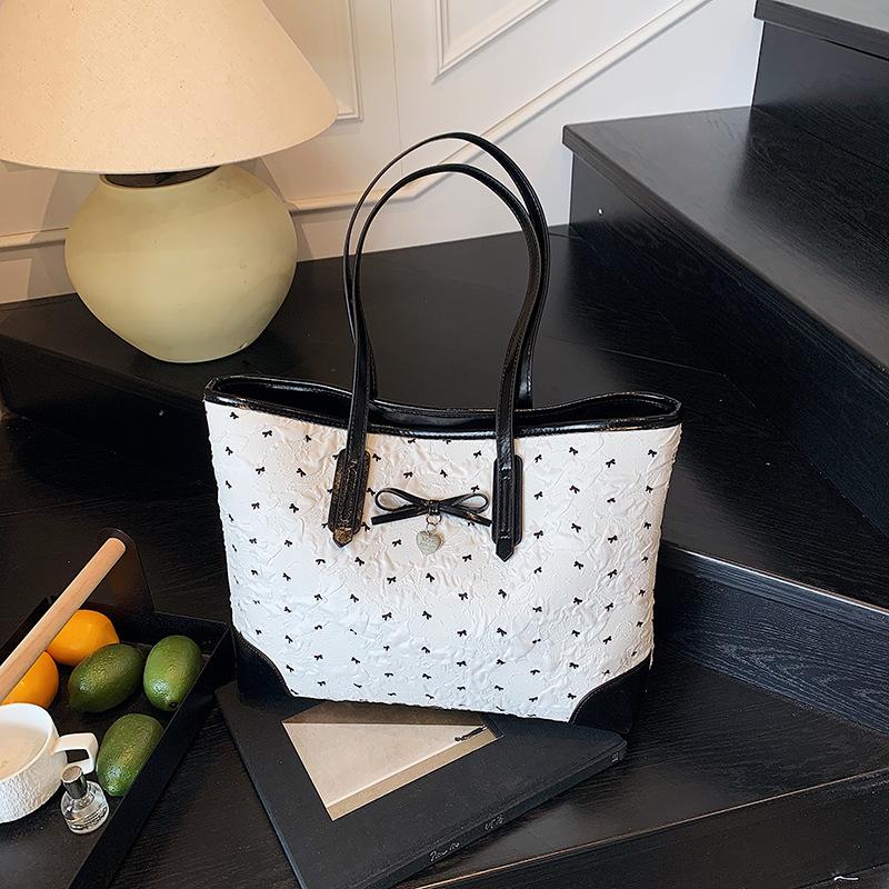 2025 Large Capacity Simple Summer Foreign Style Bow New Casual Shoulder Shopping Bag Class Commuter Tote Bag