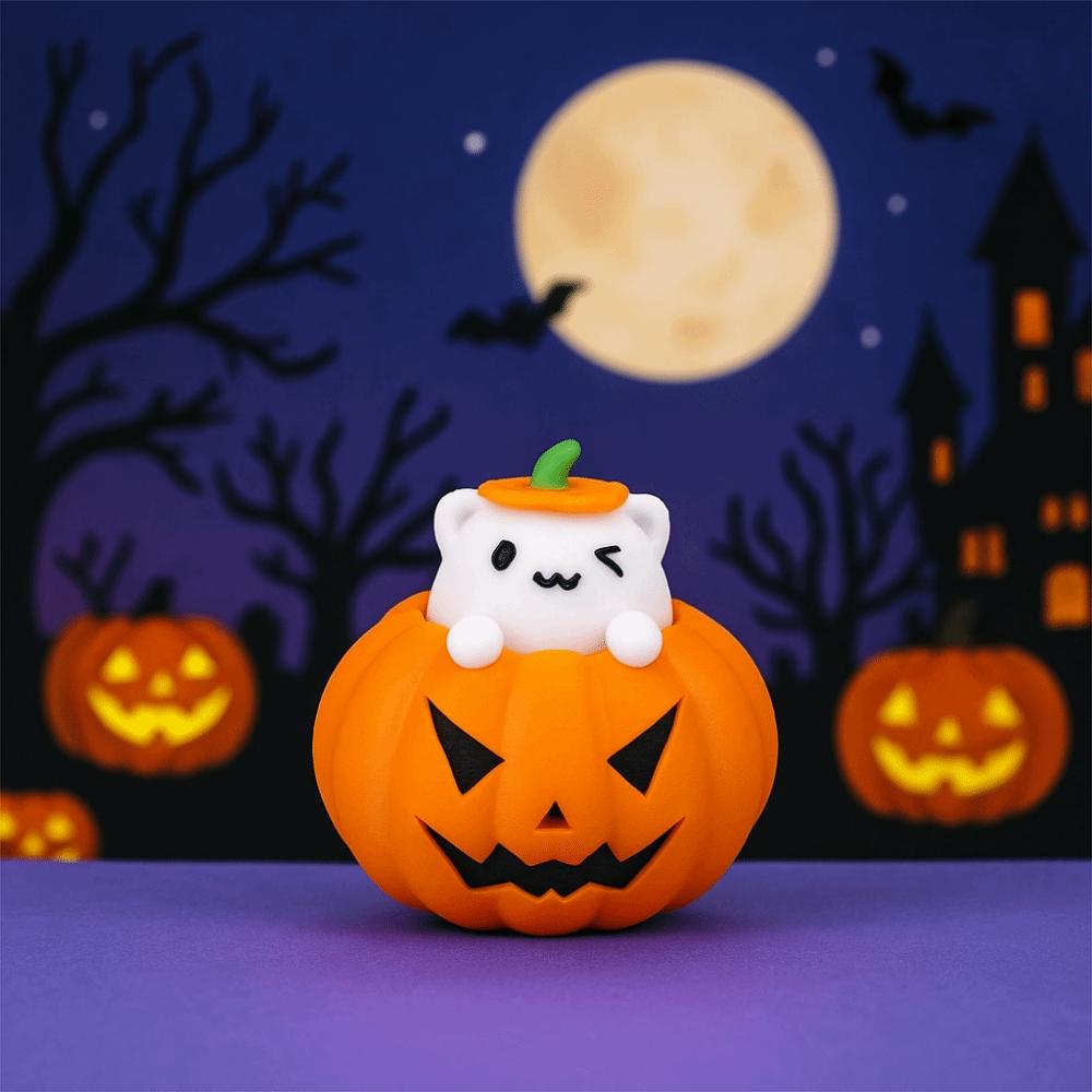 Cartoon 3D Printed Pumpkin Cat Statue Exquisite Miniature Sculpture Toy Figures  Party