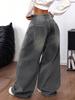 Washed Grey Ripped Wide-Leg Floor-Length Jeans for Women - Loose Casual Fit