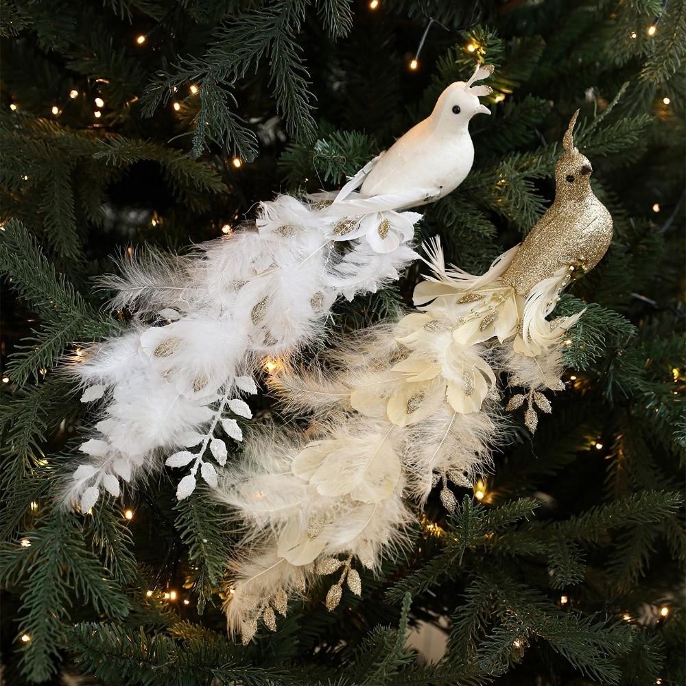 Long Tail Artificial Peafowl Ornaments Glimmering Feather Peacock Bird Figurine  Holiday Display