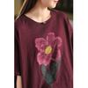 DIMANAF 2025 Summer Cotton T-shirt Women Flower Printing Short Sleeve Loose Green Blue T-shirt