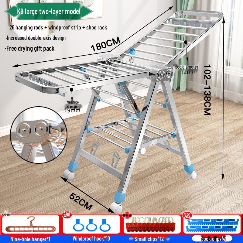 Wing-Shaped Stainless Steel Folding Clothes Rack for Indoor Drying and Storage