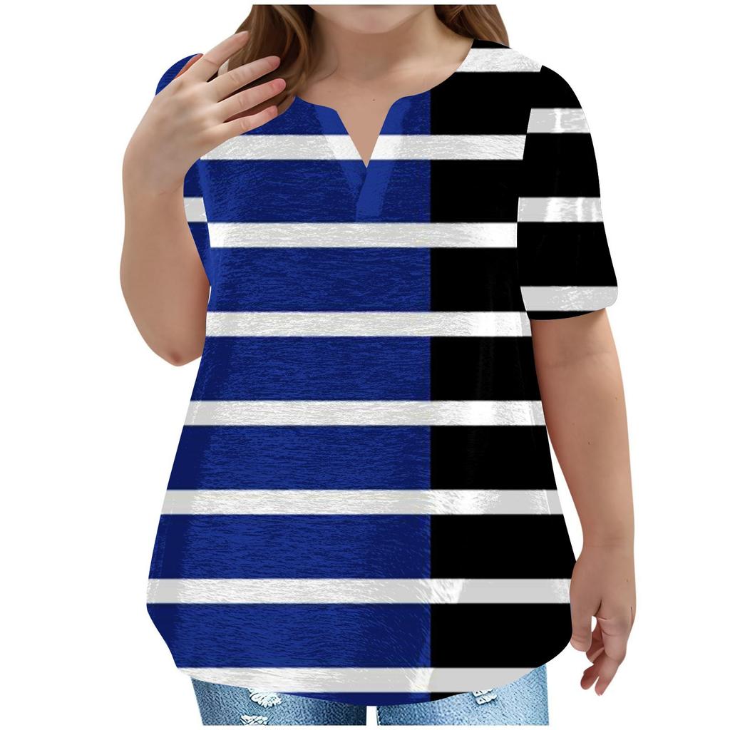 Children's Plus-size T-shirt Casual Fashion V-neck Short-sleeved Pocket Top