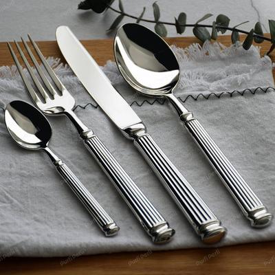 Europe Silver Luxury Fashion Cutlery Set 18/10 Stainless Steel Creativity Gift Roman Column Flatware 304