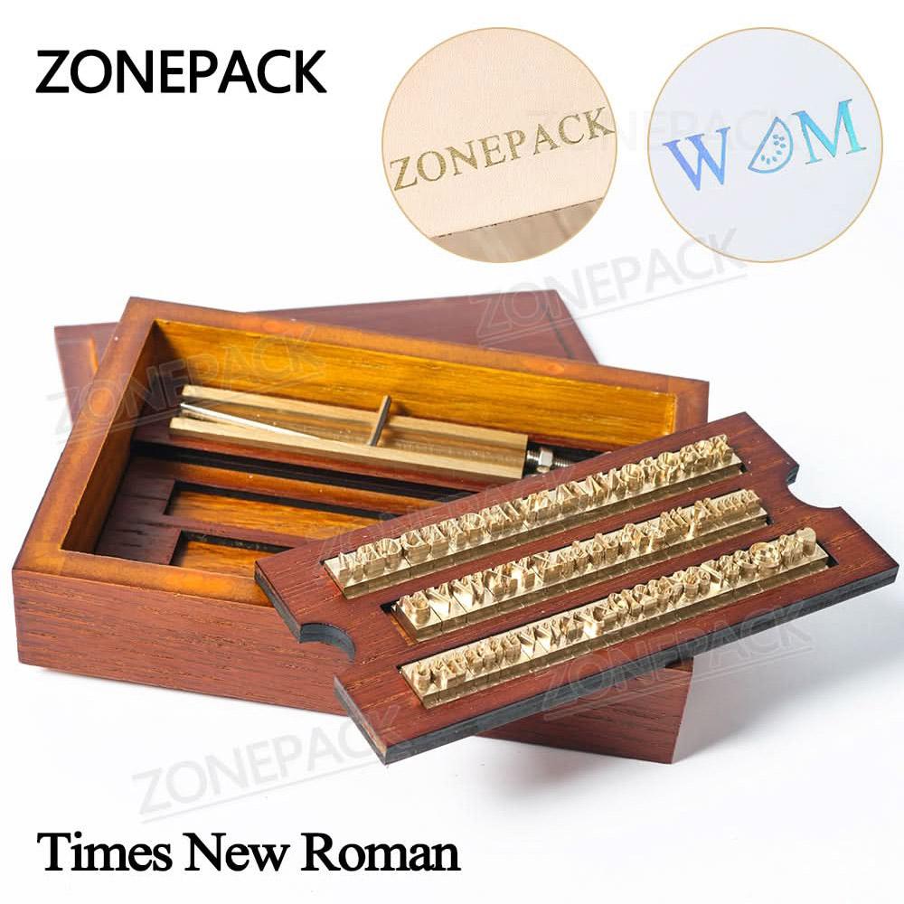 ZONESUN Brass Letter 6mm Hot Foil Stamping Letters Mold Set with Wood Box Time New Roman