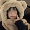 Women's Winter Korean Style Plush Bear Ears Hat, Scarf, and Gloves Three-Piece Set