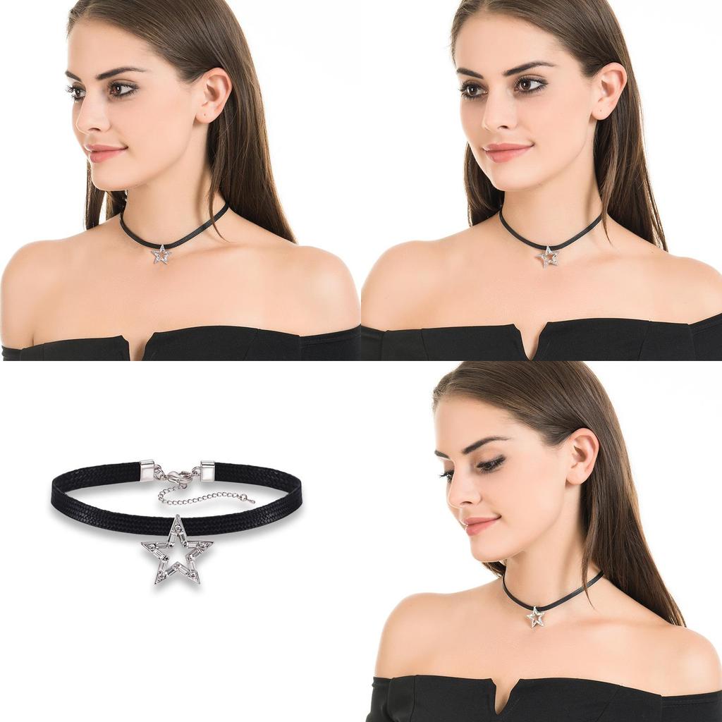 Snygg Svart Stjärna Chokerhalsband För Kvinnor Med Geometrisk Design Och Glittrande Kristaller