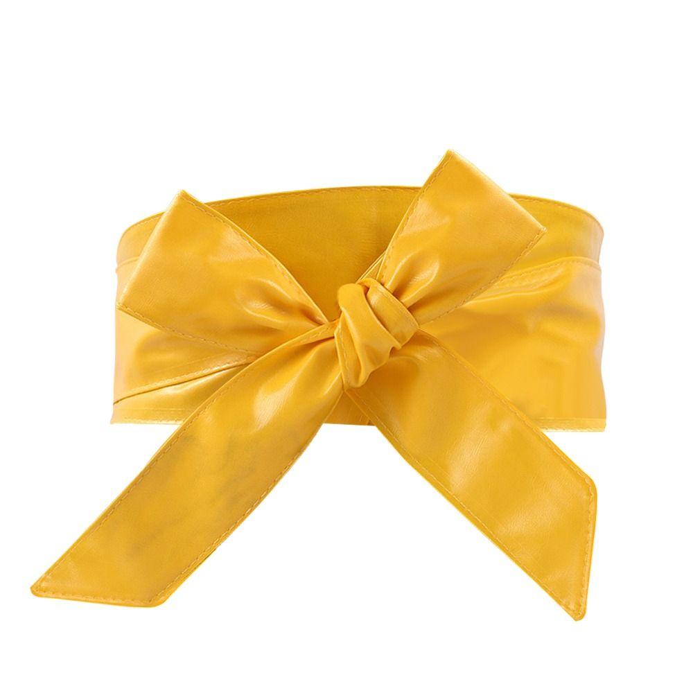 Solid Color Women's Waist Belt Long Ribbon Fashionable Leather Wide Waistband Elegant Bowknot Beautiful Design Decorative Girdle