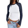Women's Long Sleeve Shirts Slim Fit Stretchy Color Block Slightly Cropped Tops
