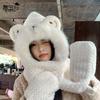Plush hat, scarf, gloves, integrated hat, female cute fashion ear protection pullover hat, winter warm and cold three-piece set