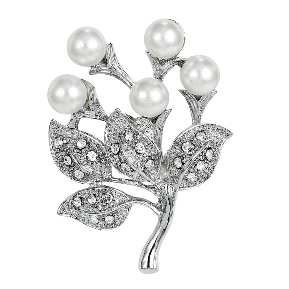 Woman Elegant Small Fresh Flowers Brooch Simple Pearl Rhinestone Pin Valentine's Day Gifts