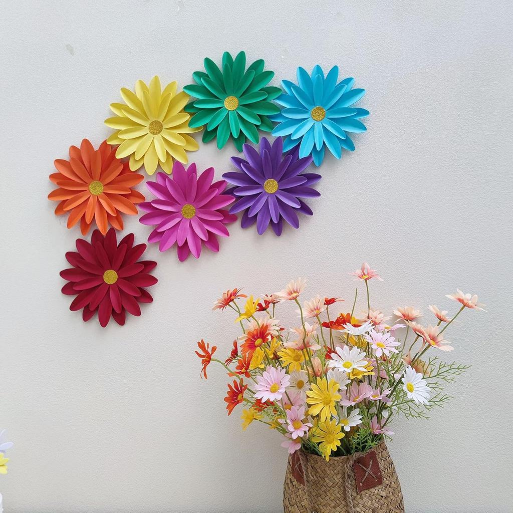 Rainbow Paper Daisy Flower for Tea Party Garden Party Decor Wedding Photo Backdrop Birthday Nursery Wall Sunflowers 8 inch