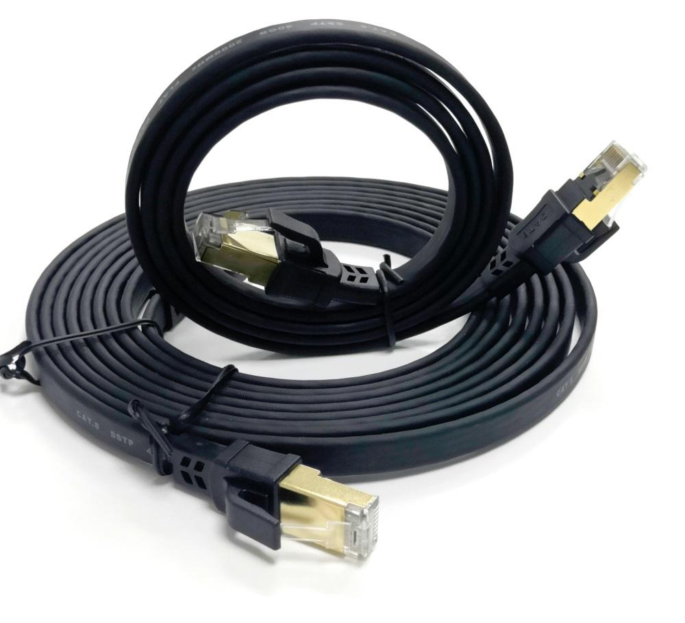 Small Order Flat Shielded CAT8 Network Ethernet Cable Gold 40Gbps SSTP 8P8C RJ45 Patch Cords