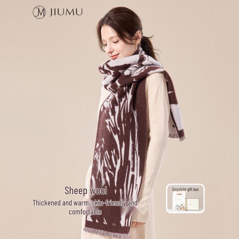 JIUMU Women's Warm Double-Sided 100% Wool Scarf