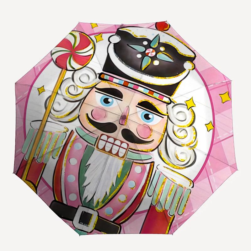 

1pc Nutcracker Candy Automatic Folding Umbrella Compact 8 Rib Design, Durable Iron Frame for Travel, Outdoor, a0920083