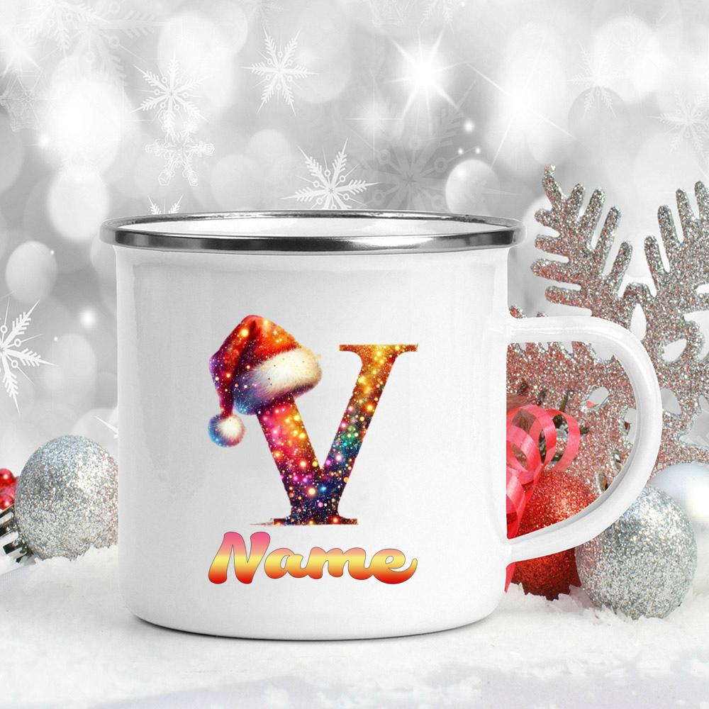 Personalized Cup Custom Name 26 Letter Juice Coffee Enamel Cups Large Capacity Mugs Christmas Gifts